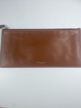 Coach Brown Leather Zip Clutch